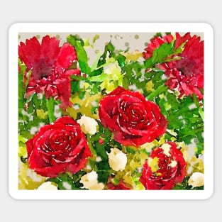 Red rose and gerbera print Sticker